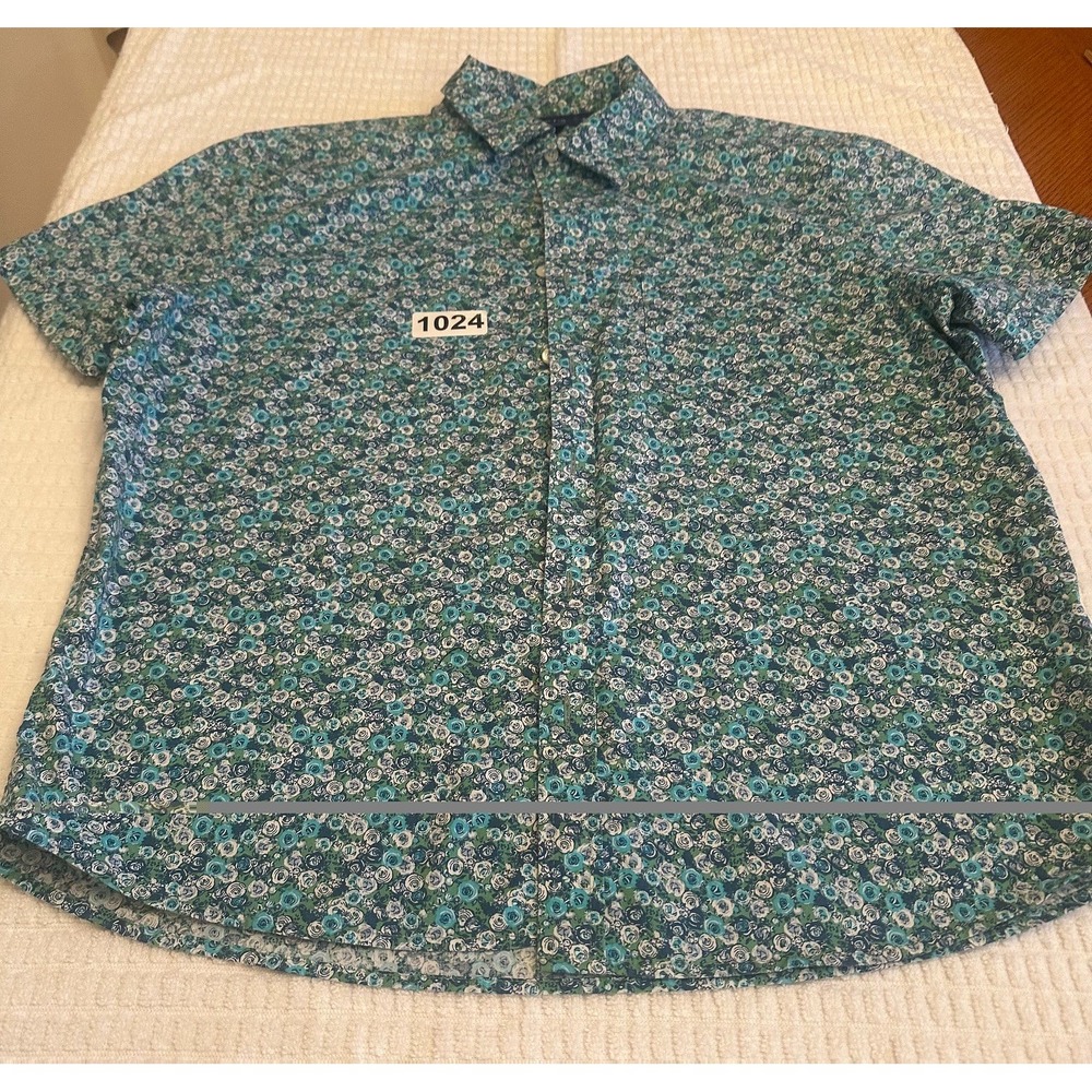 Apt 9 Shirt Mens Large Blue Green Floral Rose Print Short Sleeve Button Down L